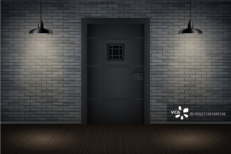 深色砖墙与监狱或阁楼内景图片素材