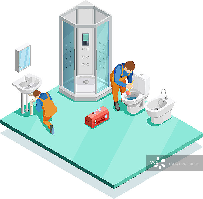 现代浴室中的水管工2.5D图像图片素材