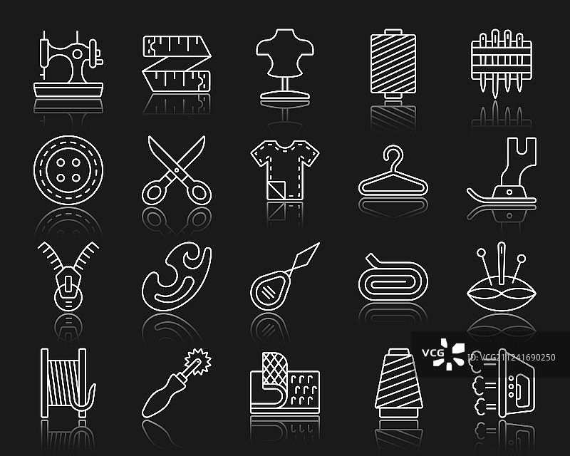 缝纫简约白色线条图标集图片素材