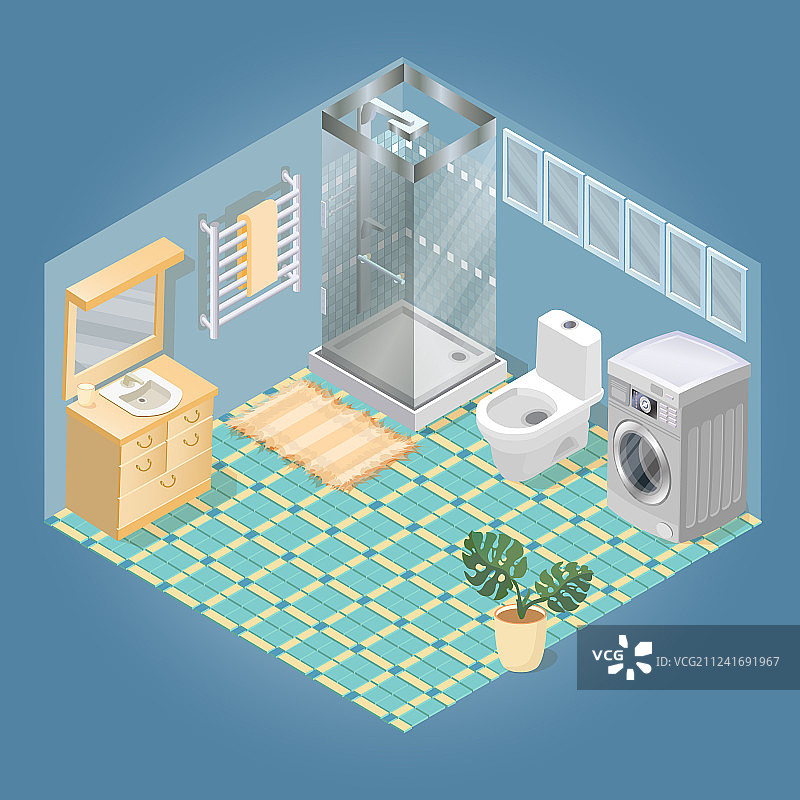浴室用品和家具2.5D图标集图片素材