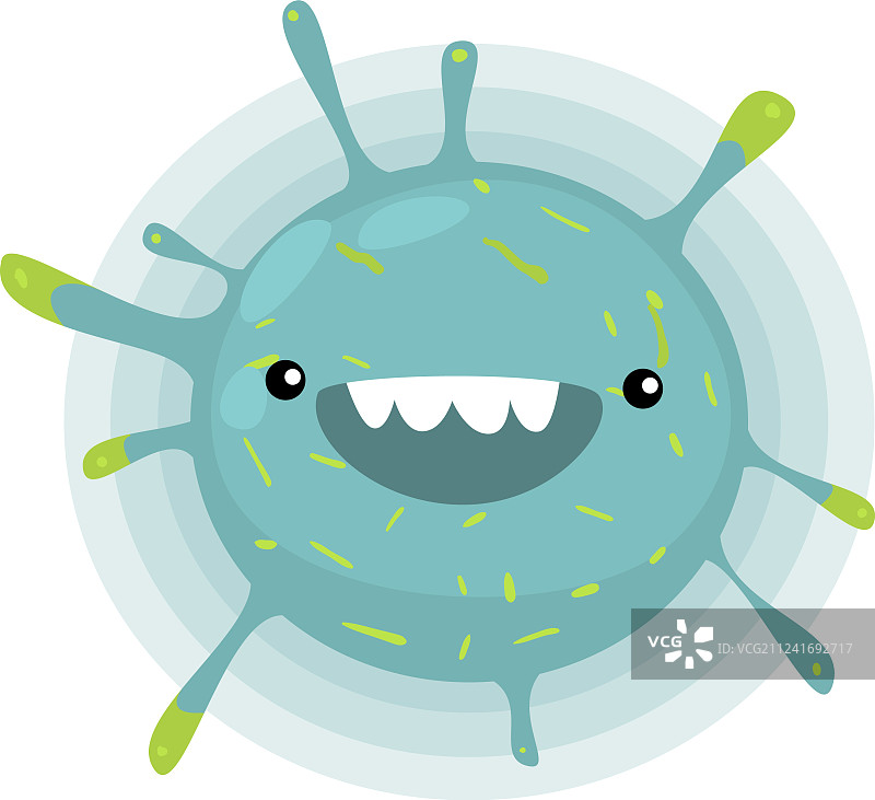 绿色圆形带齿病毒或细菌表情符号图片素材
