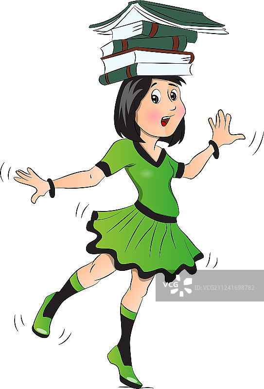 头顶平衡书籍的女孩图片素材