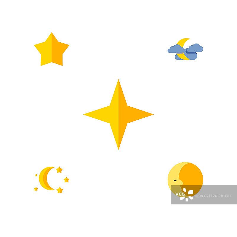 扁平风格午夜明星月亮午夜套餐图标图片素材