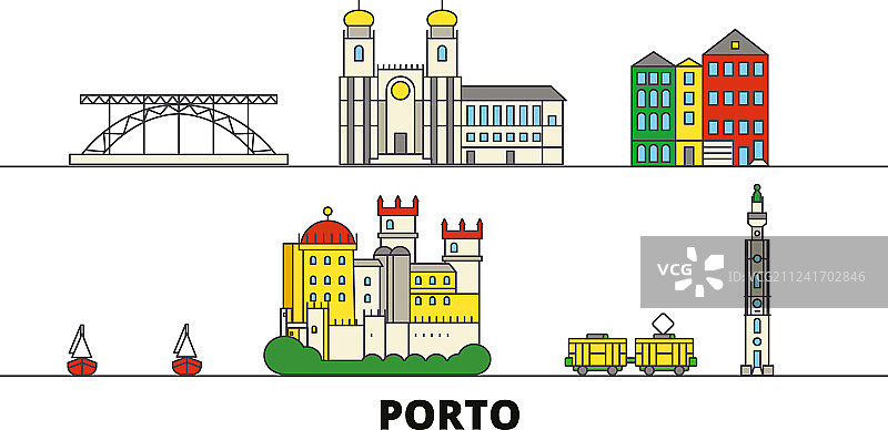 葡萄牙波尔图扁平地标图片素材