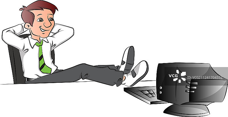 放松地把腿放在桌子上的成功商人图片素材