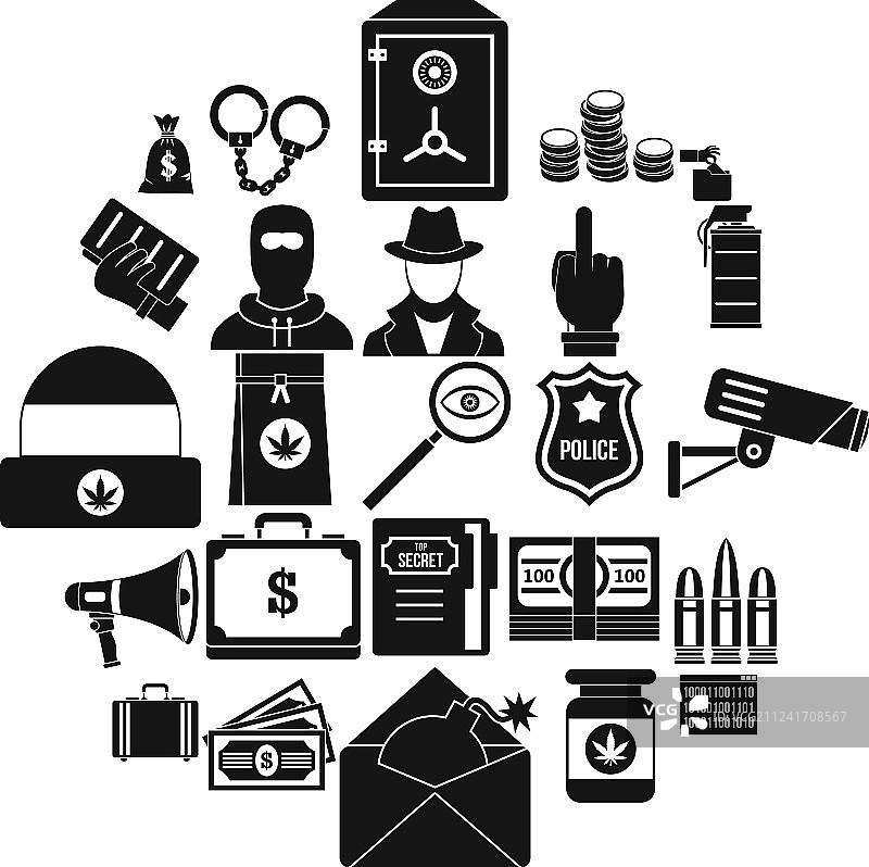 犯罪行为图标简约风格合集图片素材