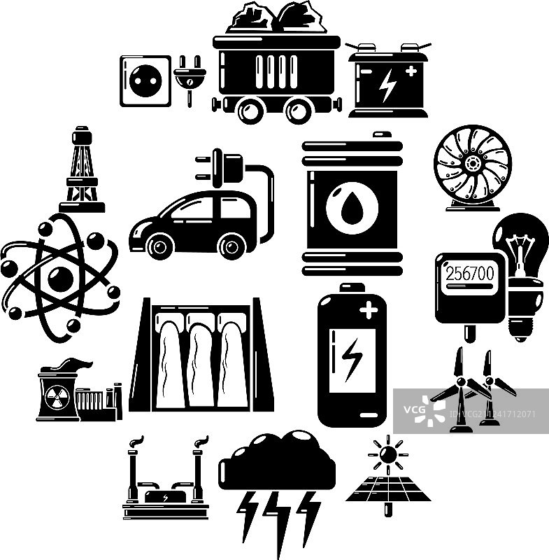 能源图标集简约风格图片素材