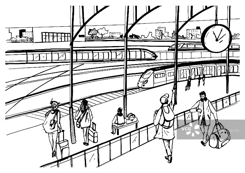 火车站站台与列车图片素材