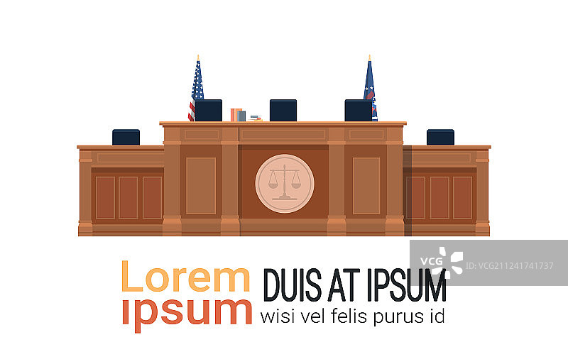 空旷的法庭，配有法官工作场所椅图片素材