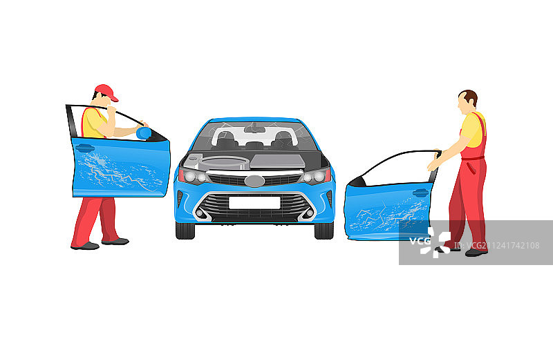 维修车间内撞毁的汽车彩色banner图片素材