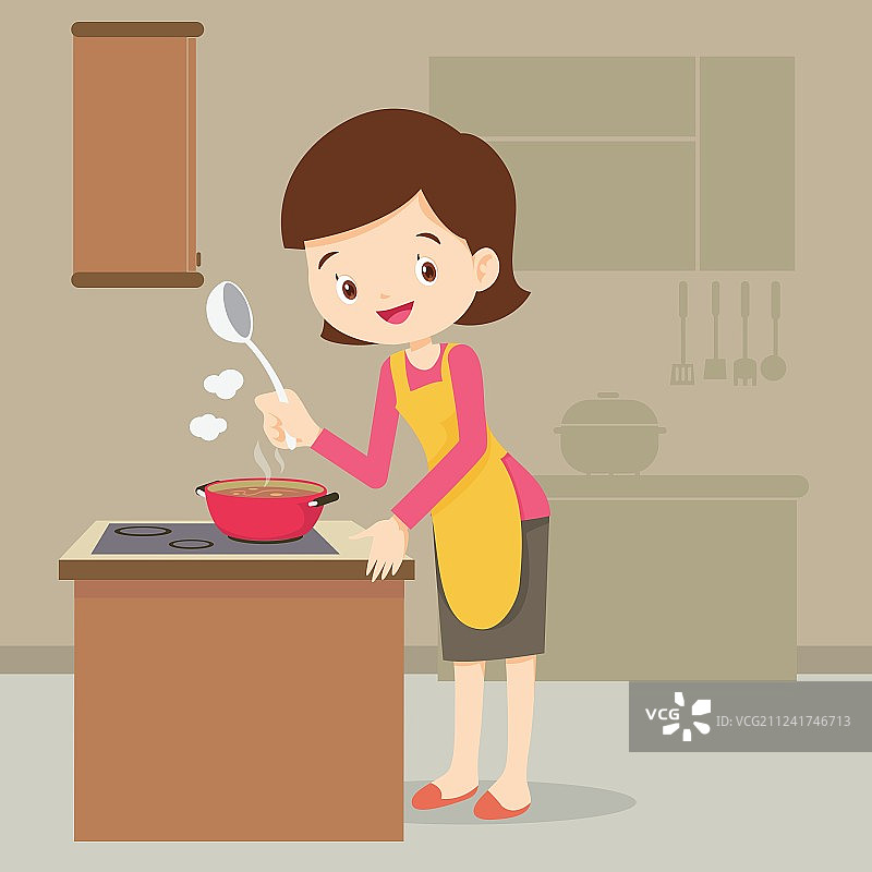 女人在厨房做饭图片素材