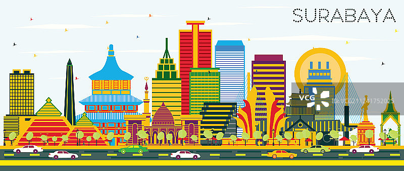 泗水印度尼西亚彩色建筑天际线图片素材