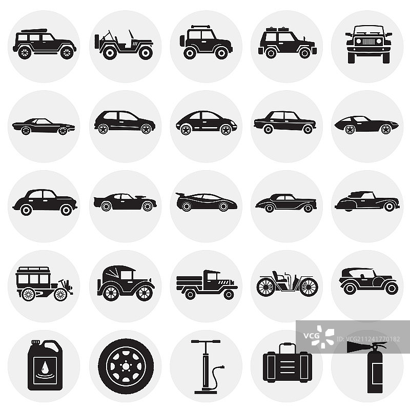 圆形背景上的汽车图标集图片素材