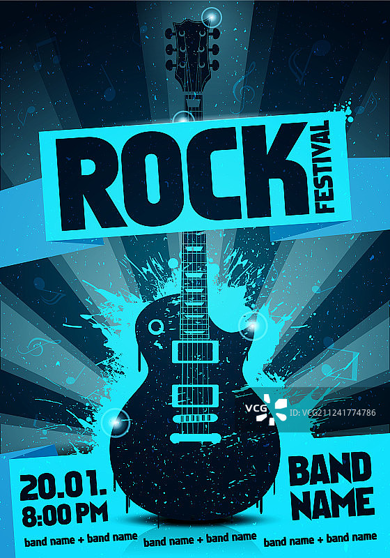 摇滚音乐节派对吉他宣传单设计图片素材