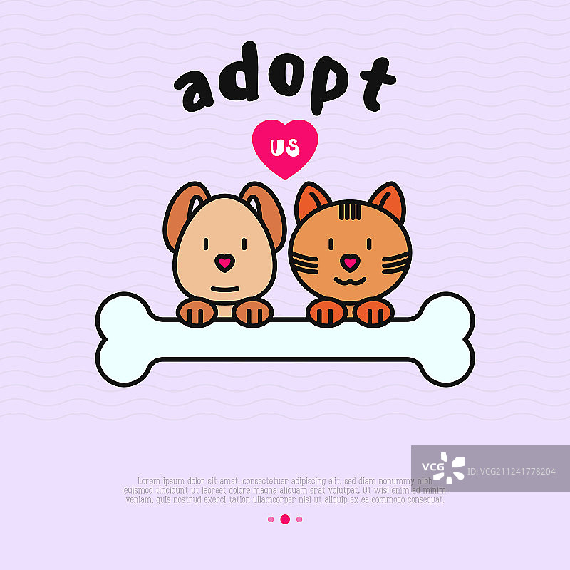宠物领养概念：有趣的猫、狗和骨头图片素材