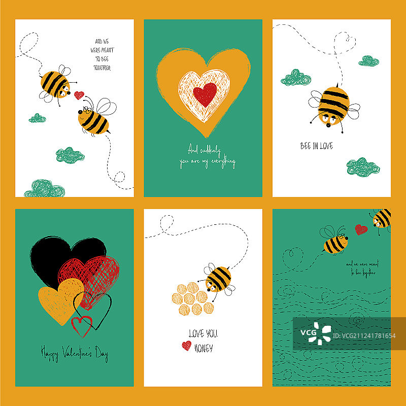 可爱蜜蜂爱心卡片合集图片素材
