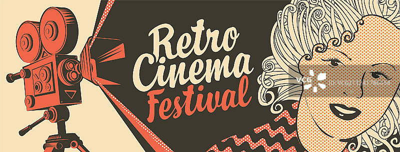 复古相机和女孩脸部的电影banner图片素材