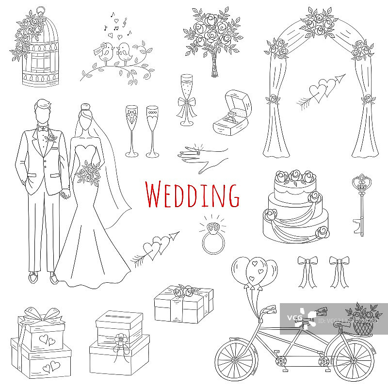 手绘婚礼图标合集图片素材