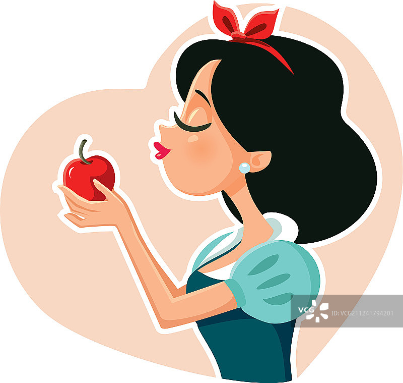手持红色毒苹果的白雪公主图片素材
