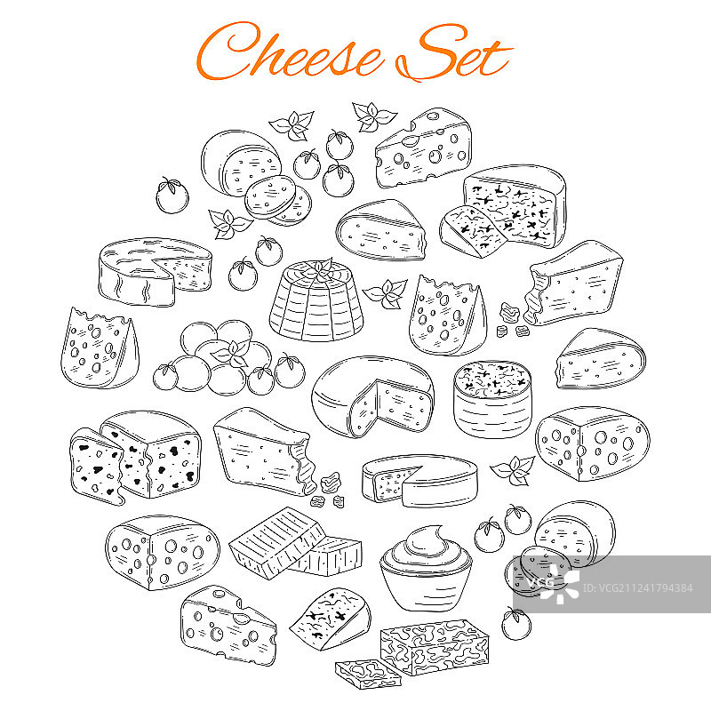 手绘的各种奶酪组合图片素材