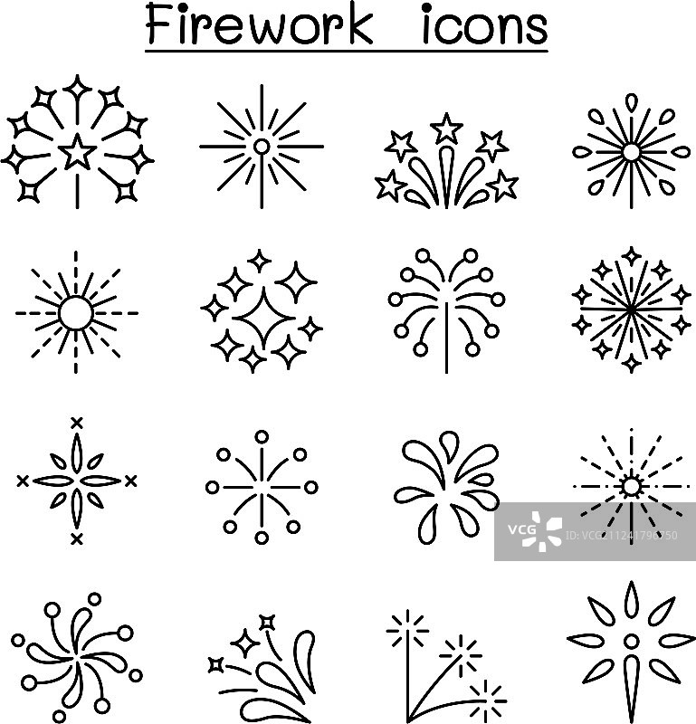 细线风格烟花爆竹图标集图片素材