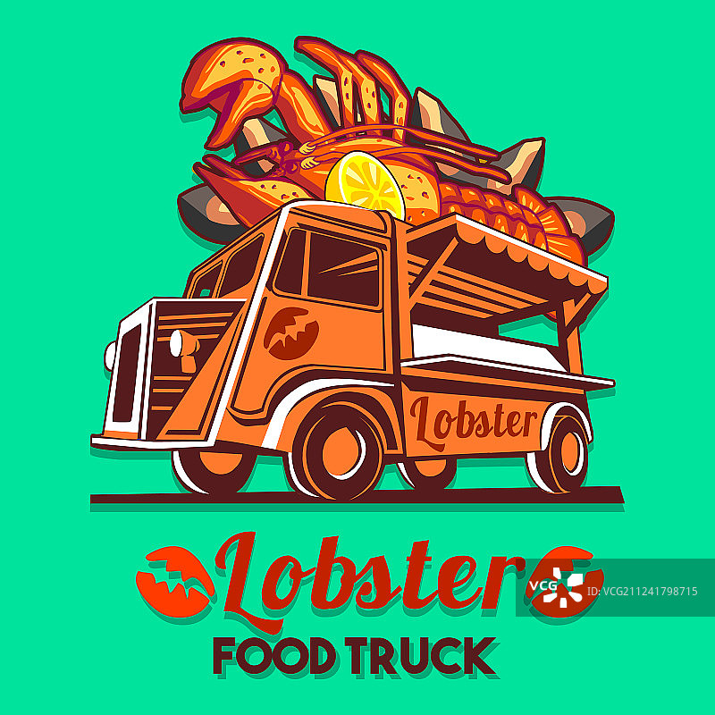 龙虾海鲜沙拉快餐车送货图片素材