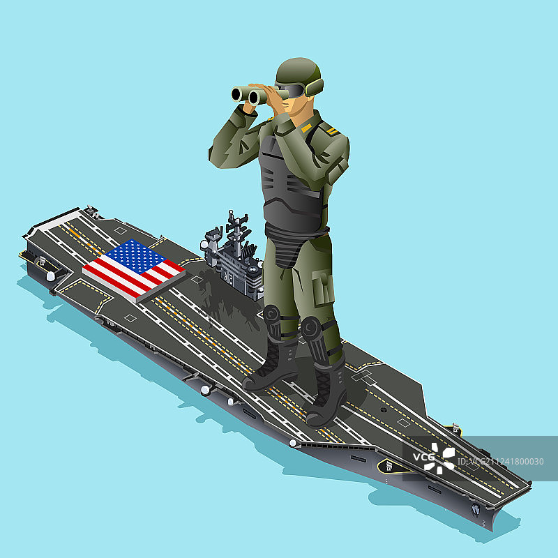 士兵在航空母舰上监视图片素材