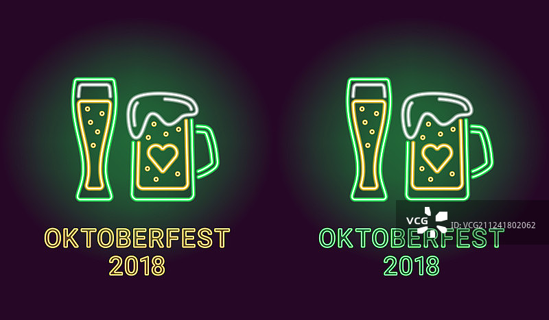 绿色背景的慕尼黑啤酒节霓虹灯横幅图片素材