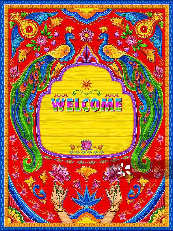 卡车艺术媚俗风格的彩色欢迎banner图片素材