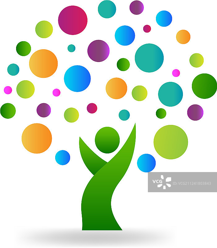 彩色圆圈环境中的树人图片素材