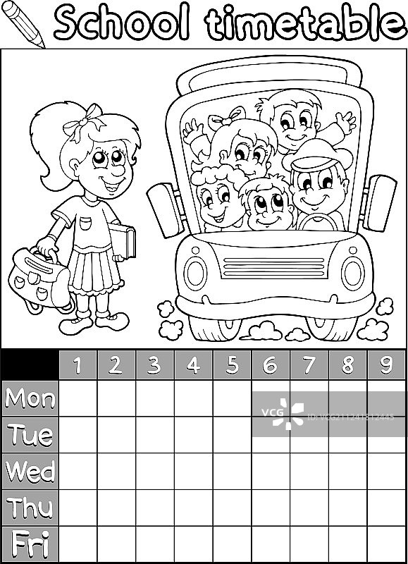 学校课程表涂色书图片素材