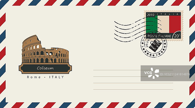 带有斗兽场邮票的信封图片素材