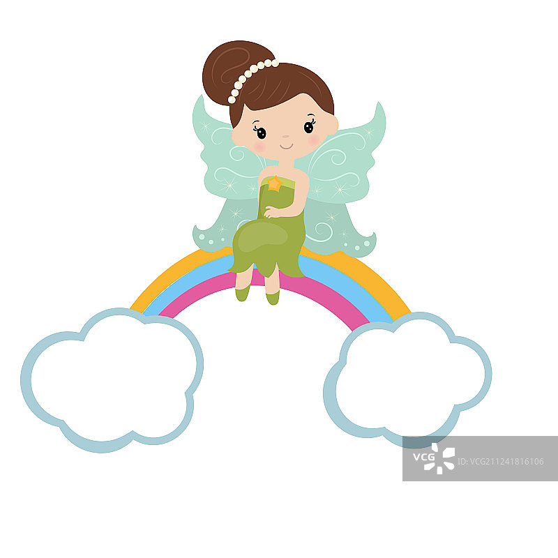 卡通仙女坐在彩虹上图片素材