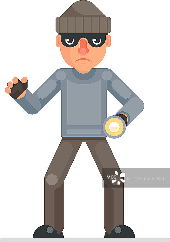 手持手电筒的邪恶贪婪小偷图片素材