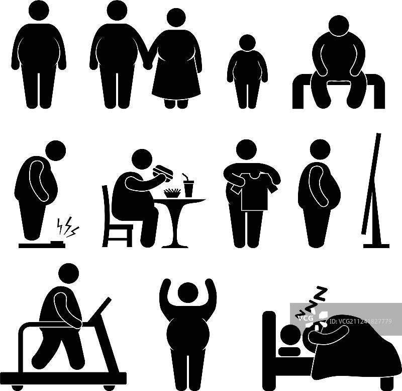 胖男人、女人和孩子夫妇肥胖超重图片素材
