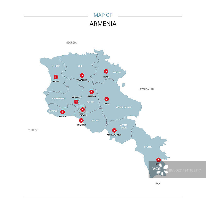 带有红色图钉的亚美尼亚地图图片素材