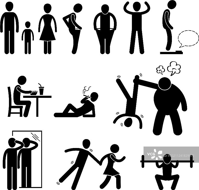 瘦弱男人火柴人象形图图片素材