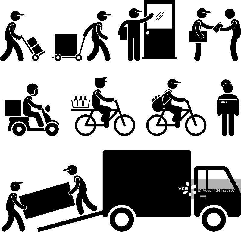 送货员邮递员快递员邮政人员简笔画图片素材