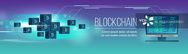带有比特币的区块链海报banner图片素材