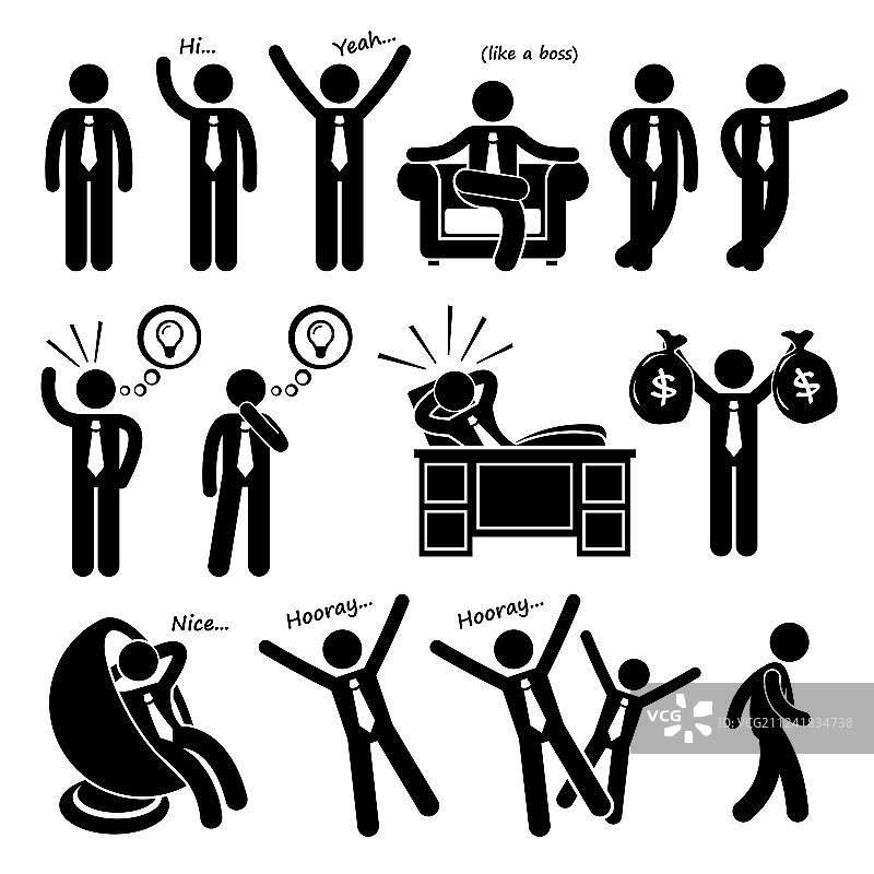 成功的快乐商人姿势简笔画图片素材