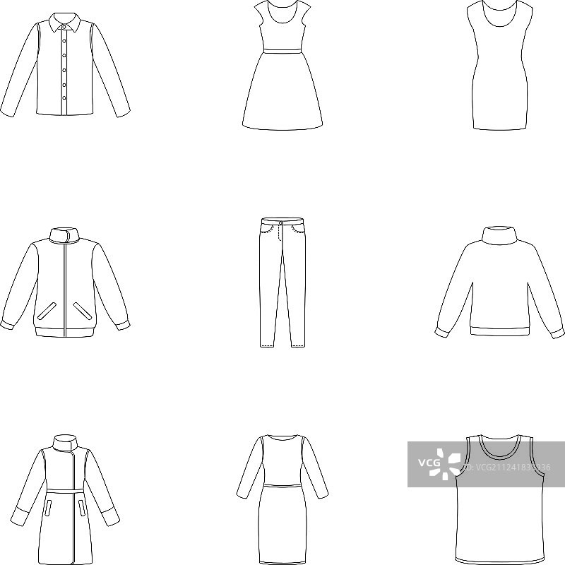 服装套装轮廓样式图标大合集图片素材