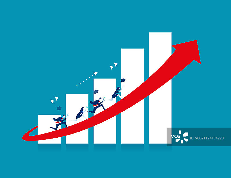 在红色箭头概念上奔跑的商务团队图片素材