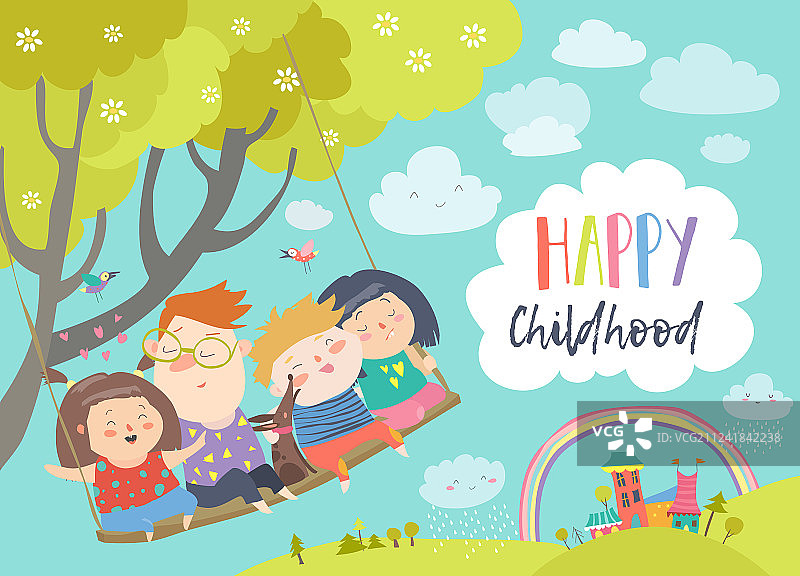 快乐的孩子们荡秋千图片素材