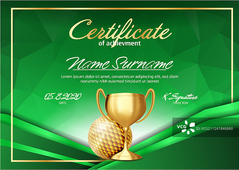 带金杯的高尔夫比赛证书文凭图片素材