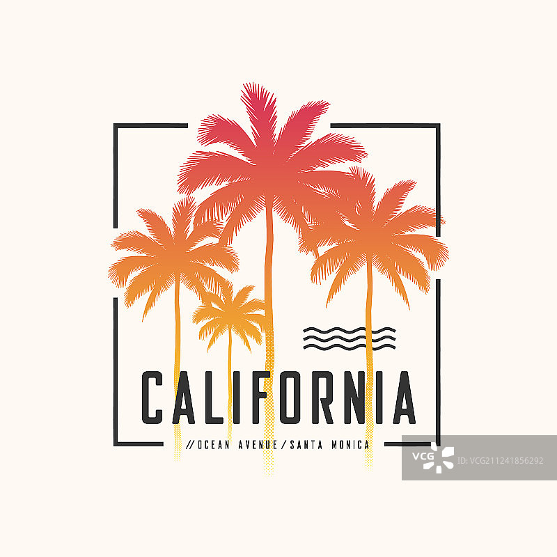 加利福尼亚海洋大道棕榈树T恤印花图片素材