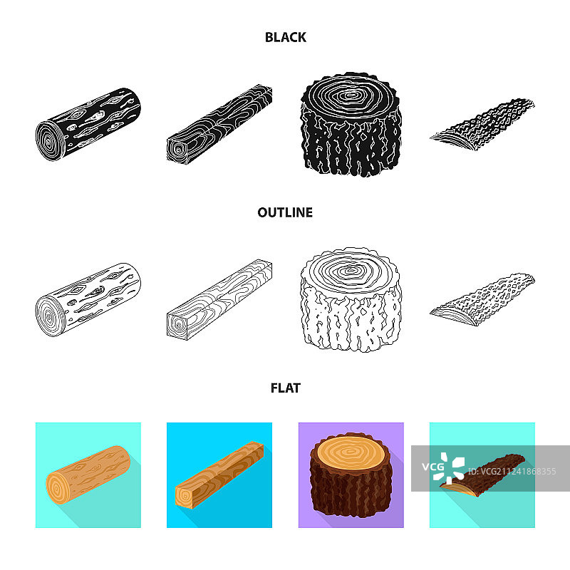 树木和原始图标集合的隔离对象图片素材