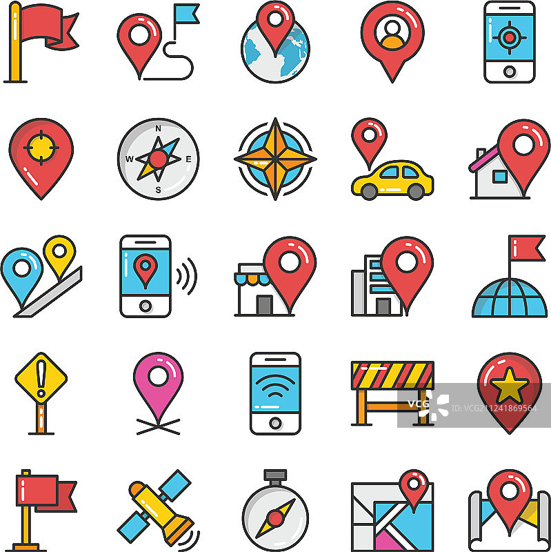 地图和导航彩色图标集5图片素材