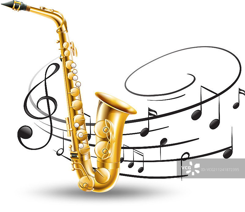 背景中的萨克斯风与音符图片素材