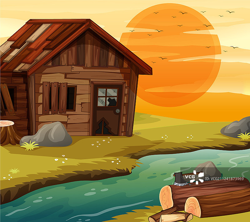 河边的老木屋图片素材