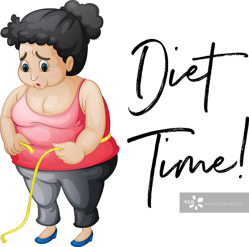 带有“节食时间”字样的超重女孩图片素材